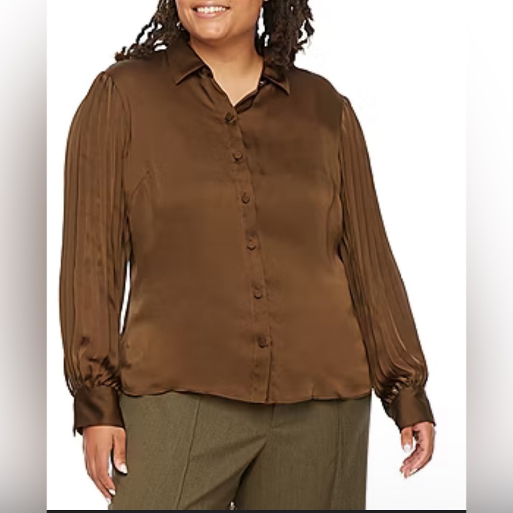 Button Down Blouse with Pleated Sleeves